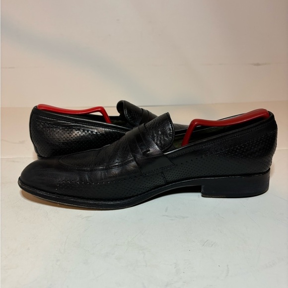 Vero Cuoio Lav. Artigiana Mens Almond Toe Black Leather Slip On Loafers Size 42 - Picture 4 of 10